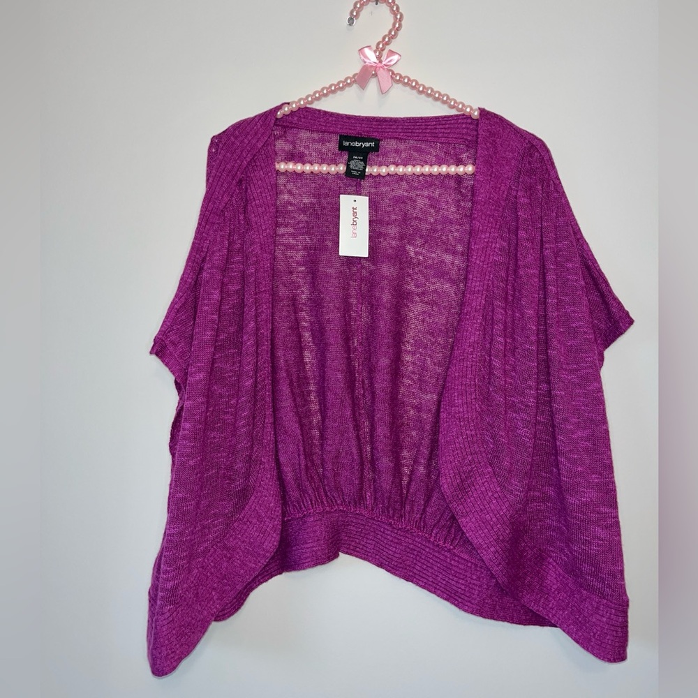 Lane Bryant Shrug Cardigan Open Weave Purple Sweater Linen Blend Size 26/28